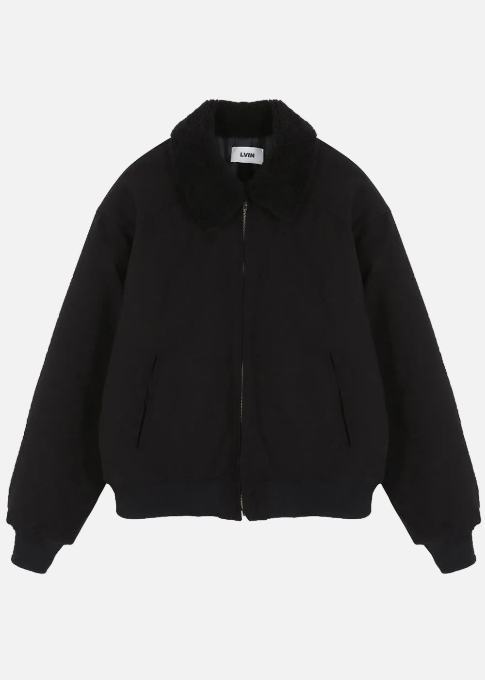 SHEARLING COLLAR BANDING JACKET_BLACK
