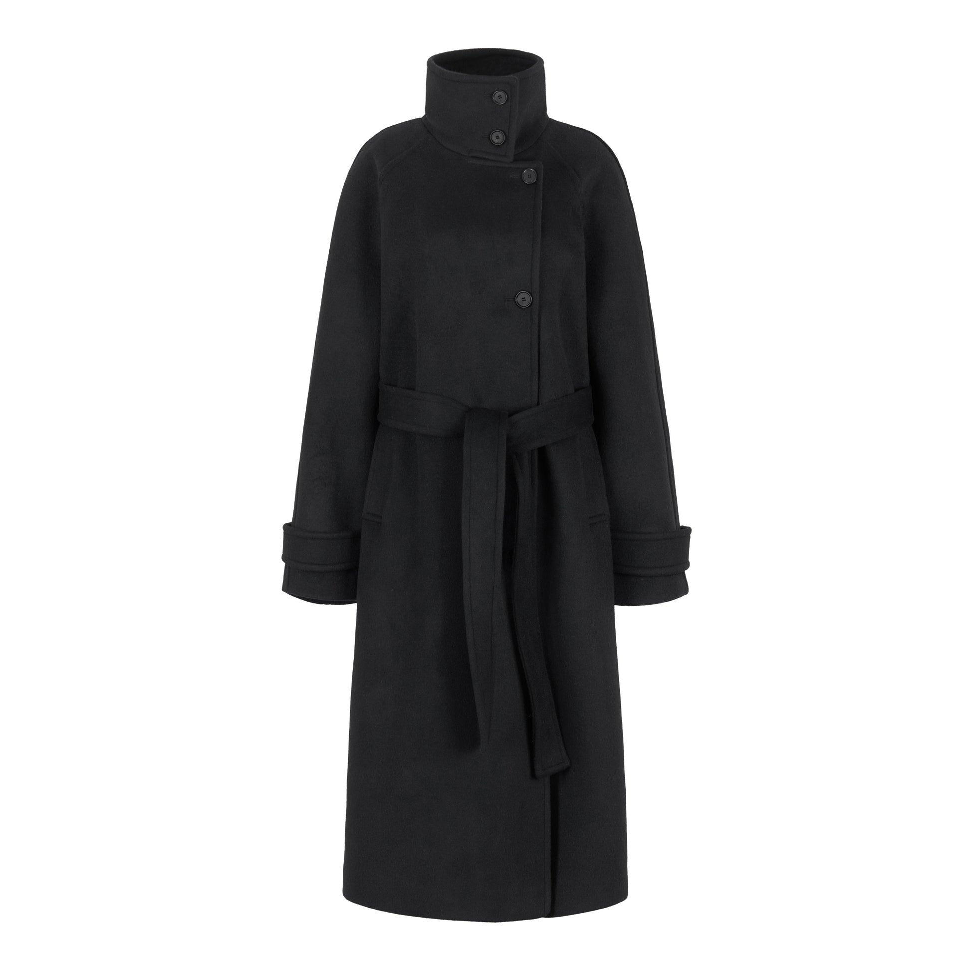 CASHMERE HIGH-NECK BELTED COAT
