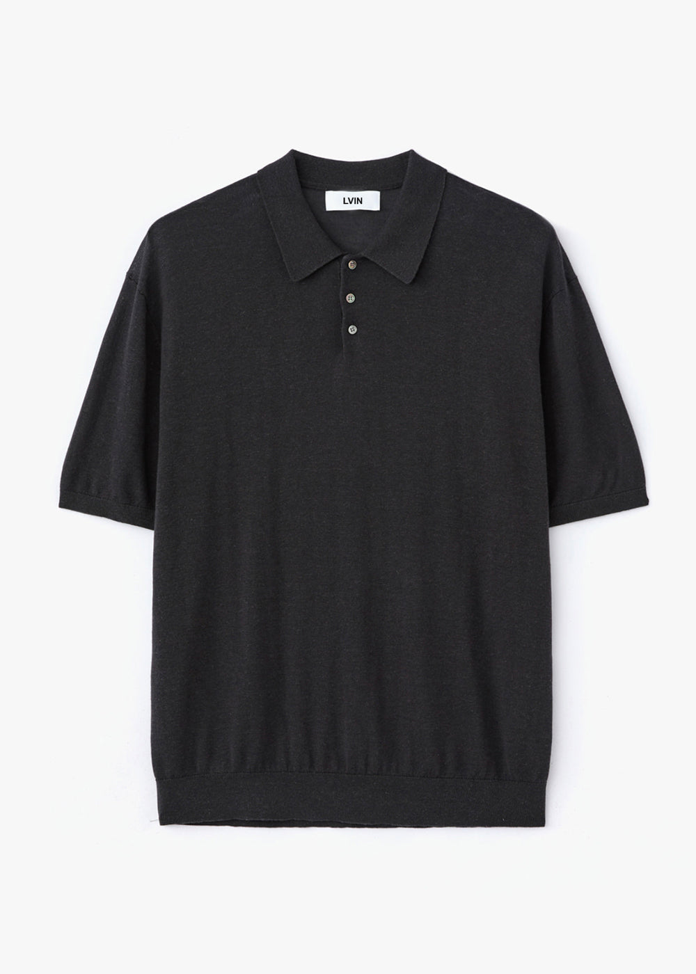 LINEN KNITTED POLO SHIRT_CHARCOAL