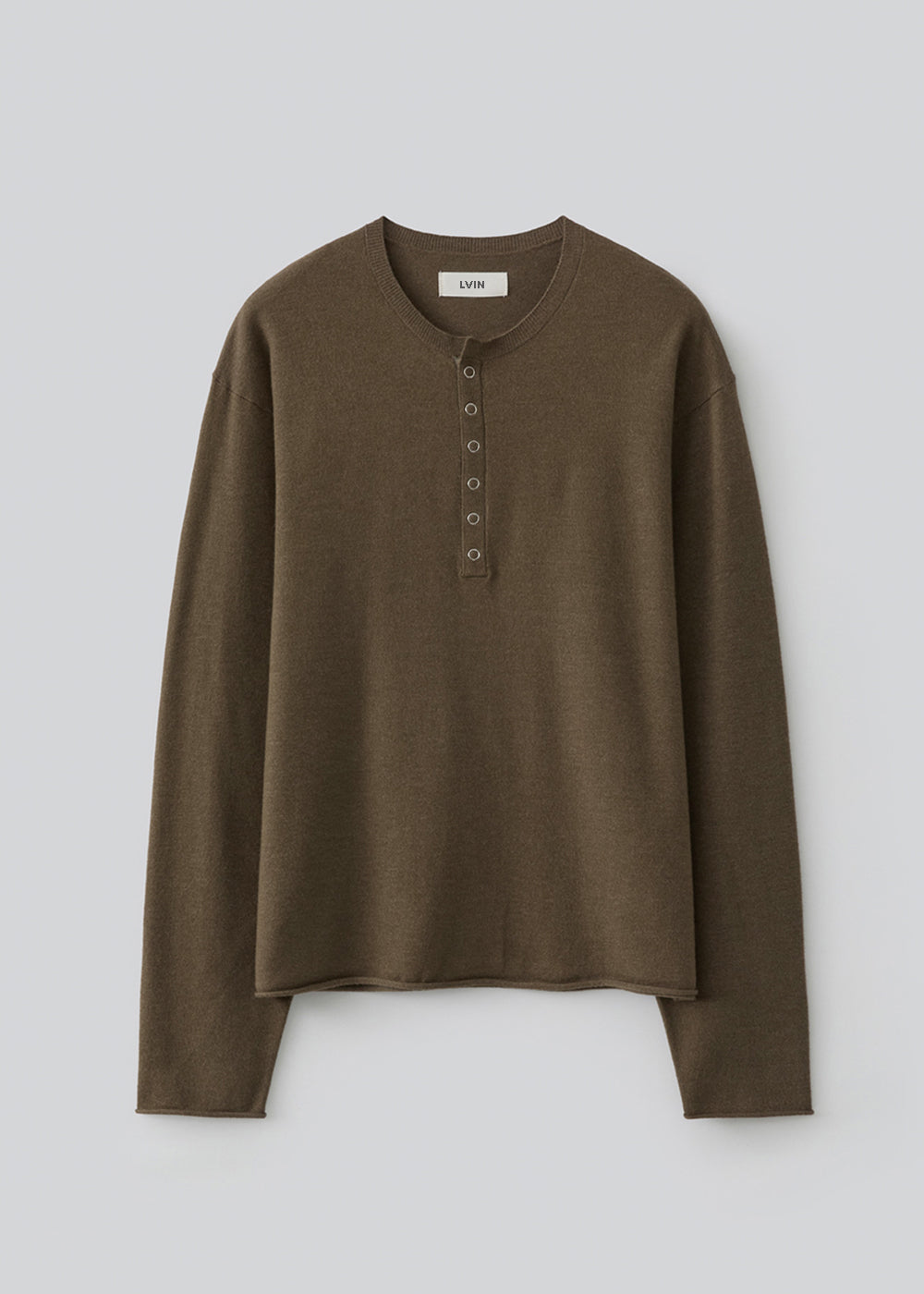 Rolled-Edge Henley Knit_ Brown