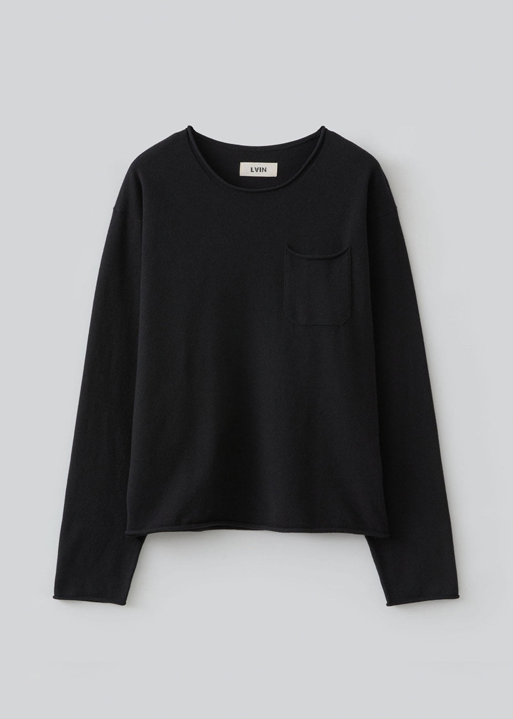 Single-Pocket Fine Pullover_ Black