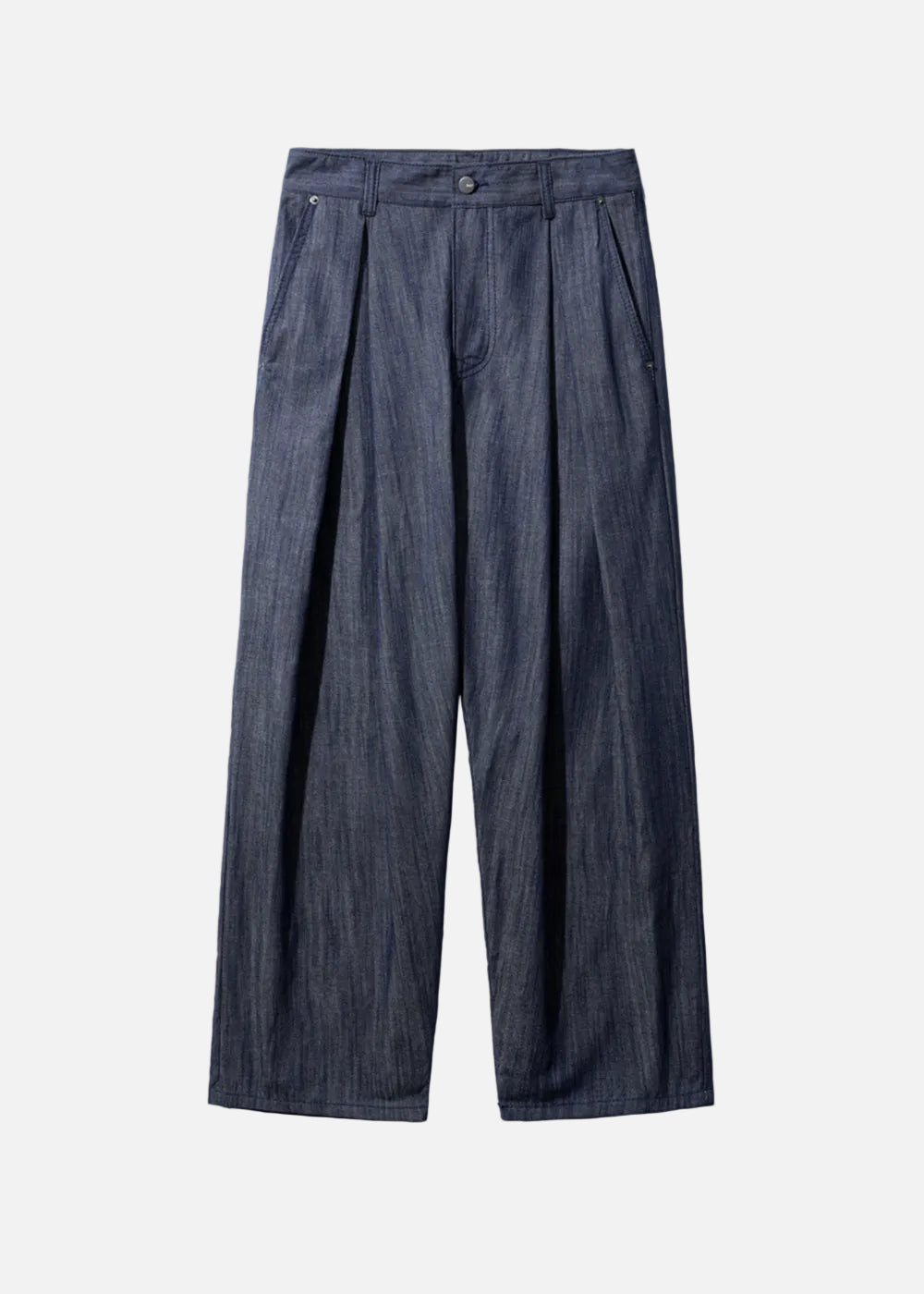 SLUB DENIM PIN TUCKED PANTS_BLUE