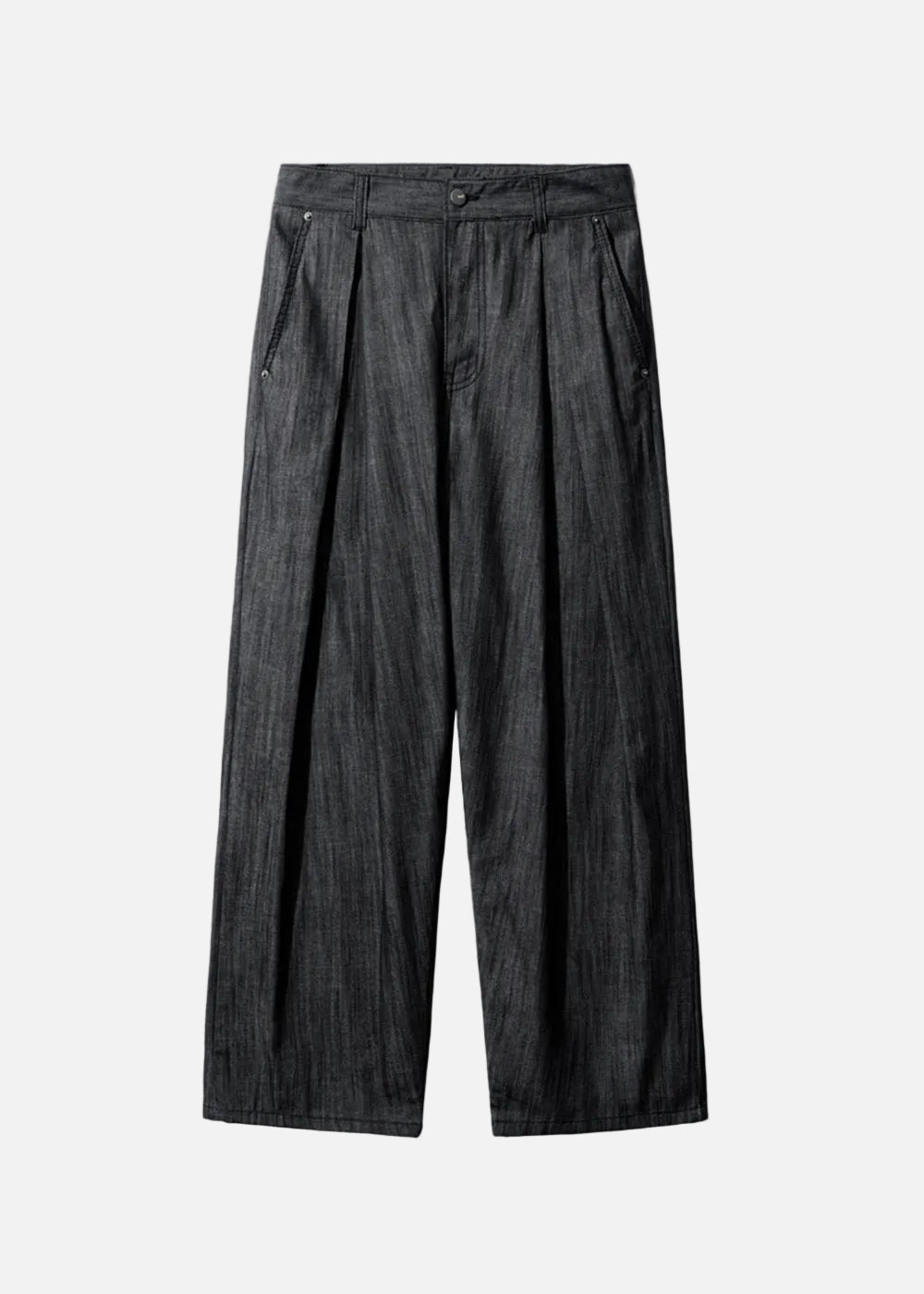 SLUB DENIM PIN TUCKED PANTS_BLACK