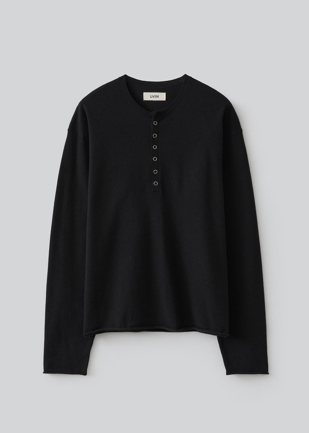 Rolled-Edge Henley Knit_ Black
