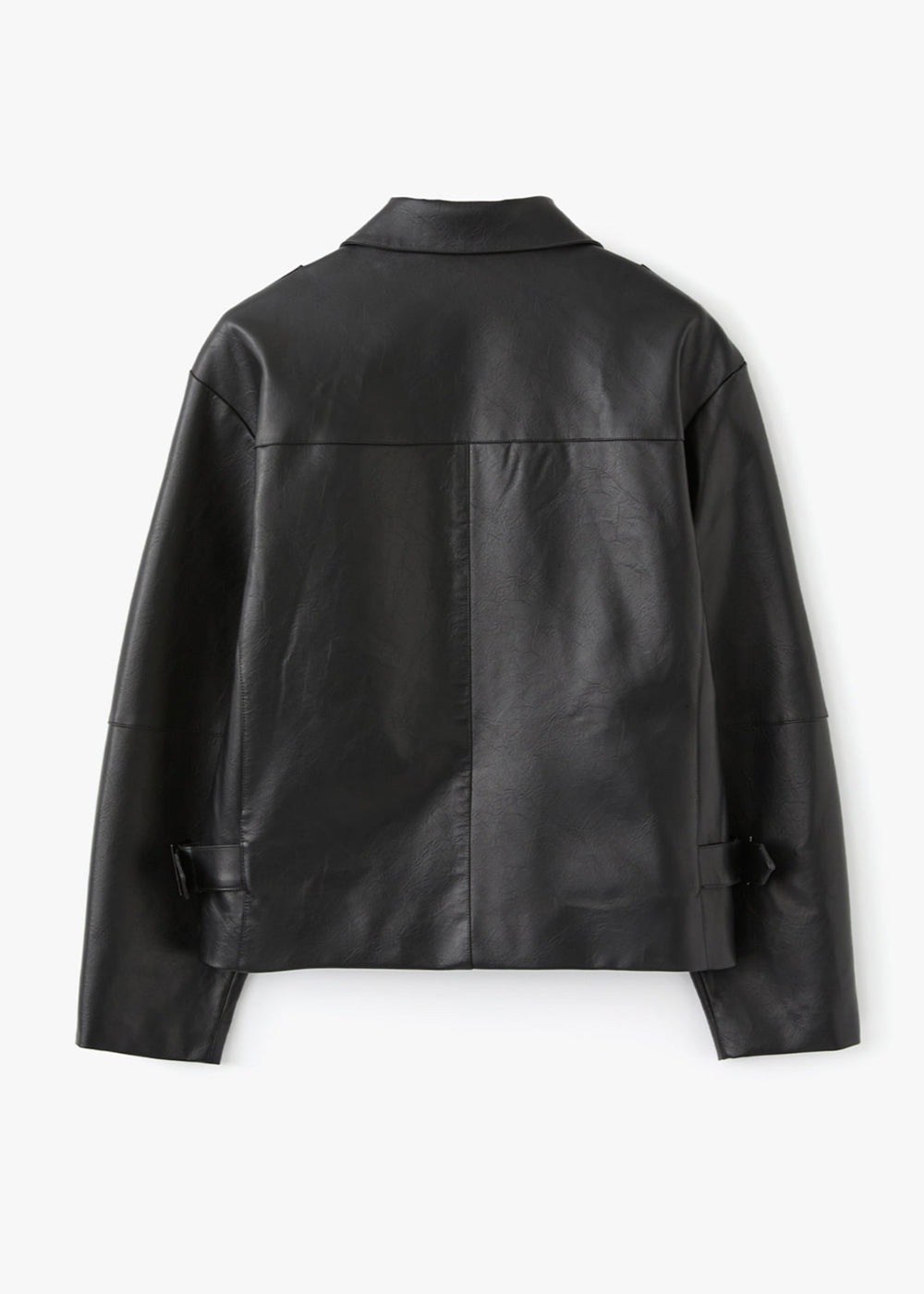 VEGAN LEATHER STRAP POINT JACKET_BLACK