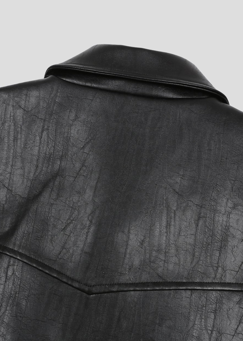 VEGAN LEATHER KNIT BAND JACKET_BLACK