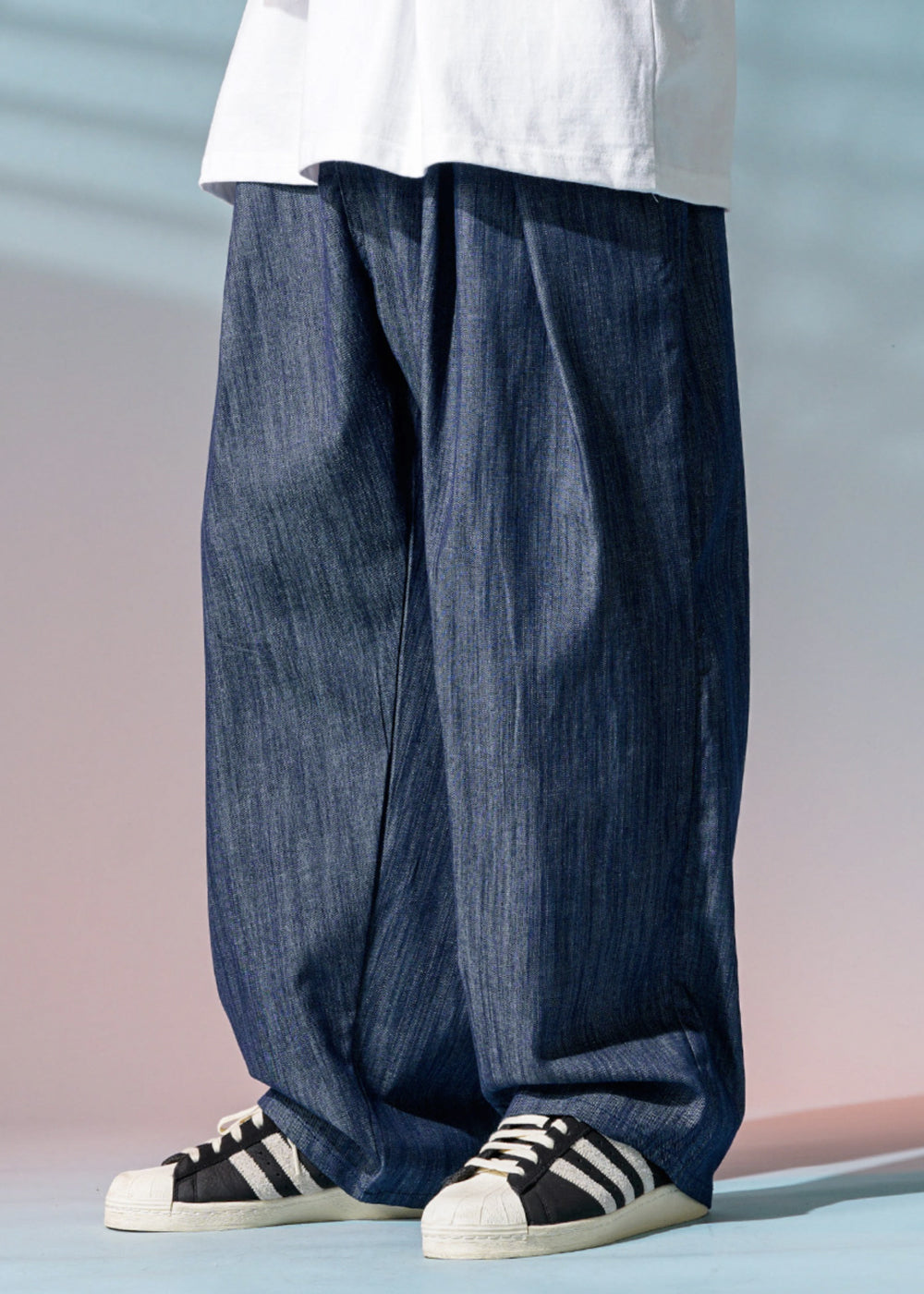 SLUB DENIM PIN TUCKED PANTS_BLUE