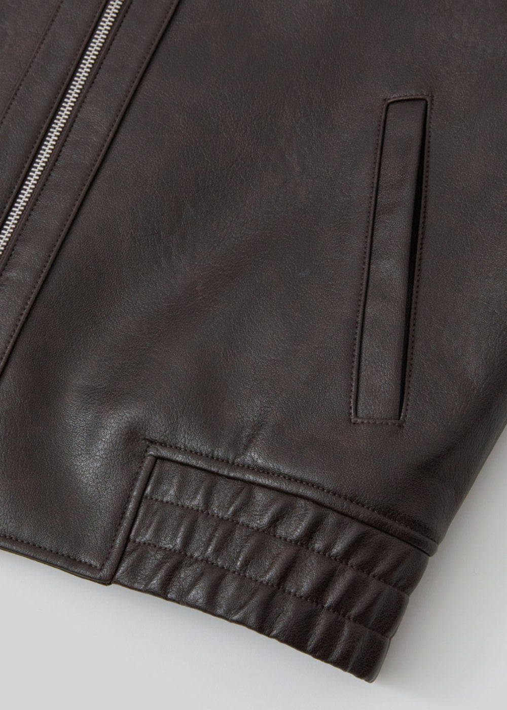 Gathered -Detail Vegan Leather Jacket_ Dark Brown