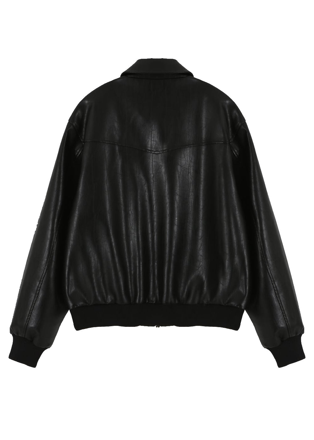 VEGAN LEATHER KNIT BAND JACKET_BLACK