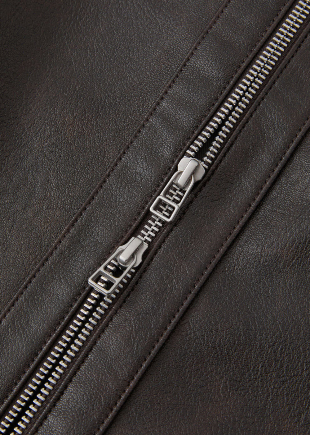 Gathered -Detail Vegan Leather Jacket_ Dark Brown