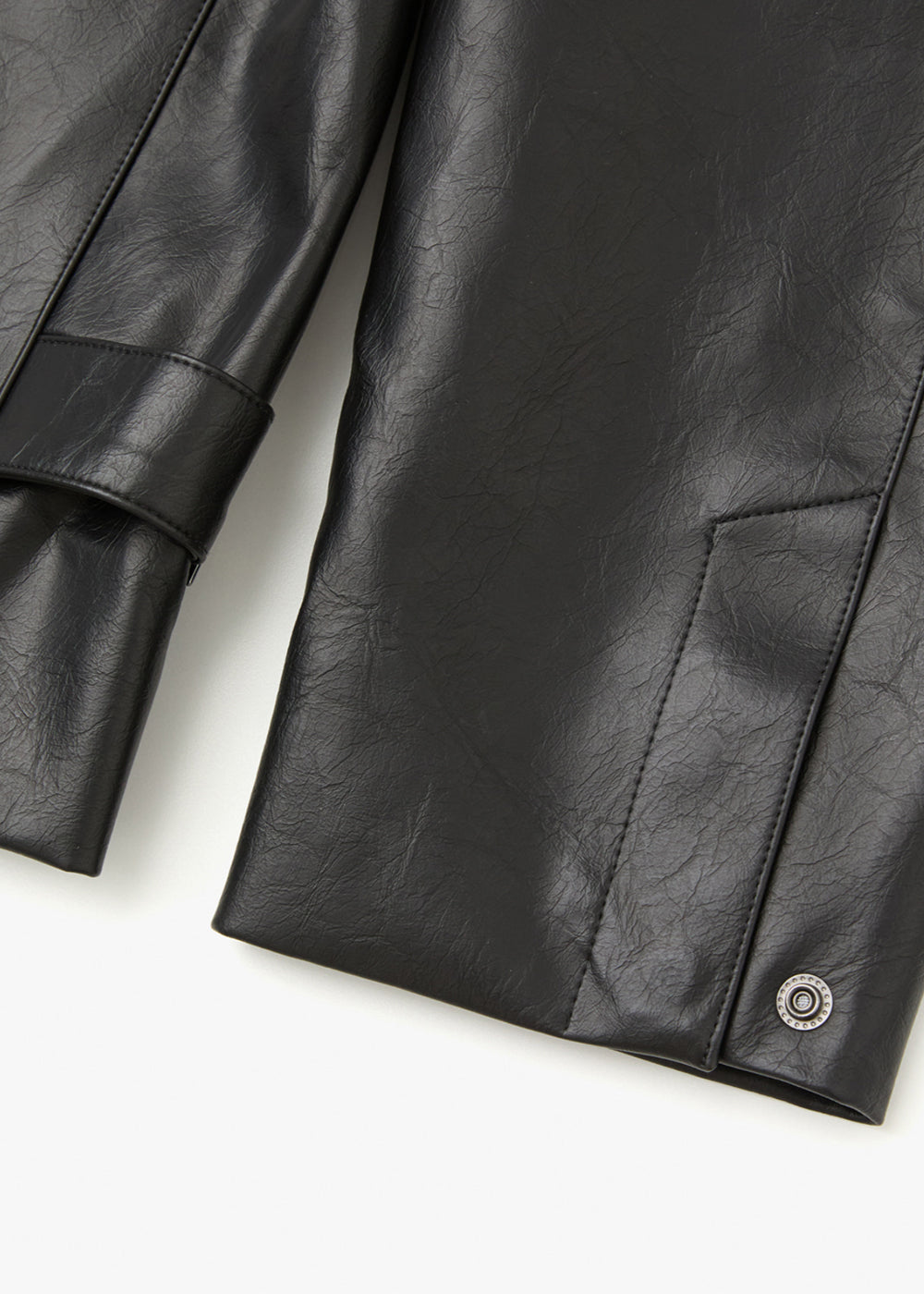 VEGAN LEATHER STRAP POINT JACKET_BLACK