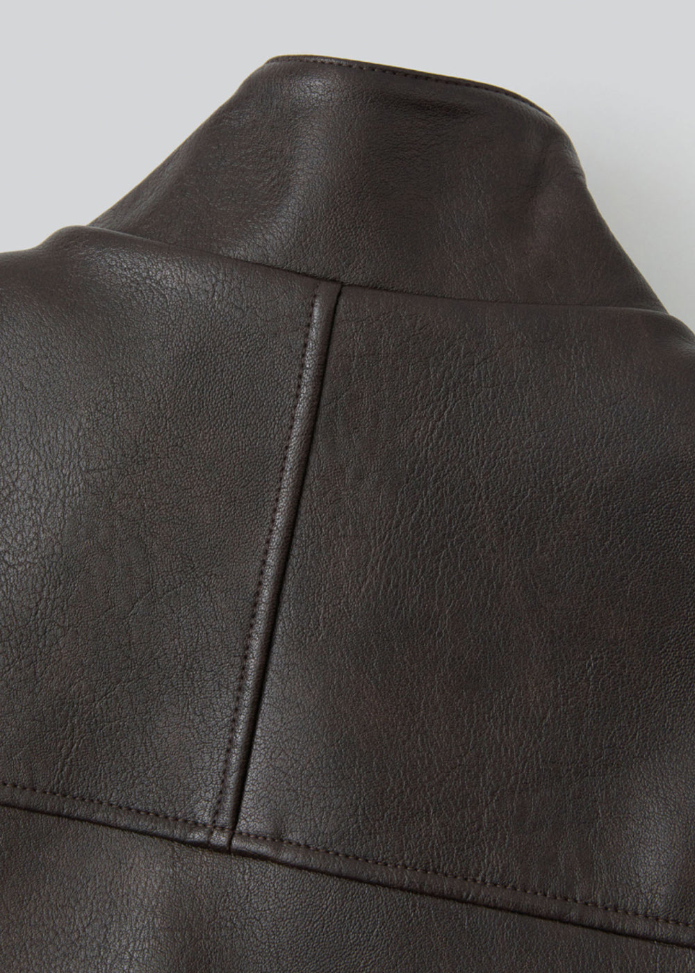 Gathered -Detail Vegan Leather Jacket_ Dark Brown