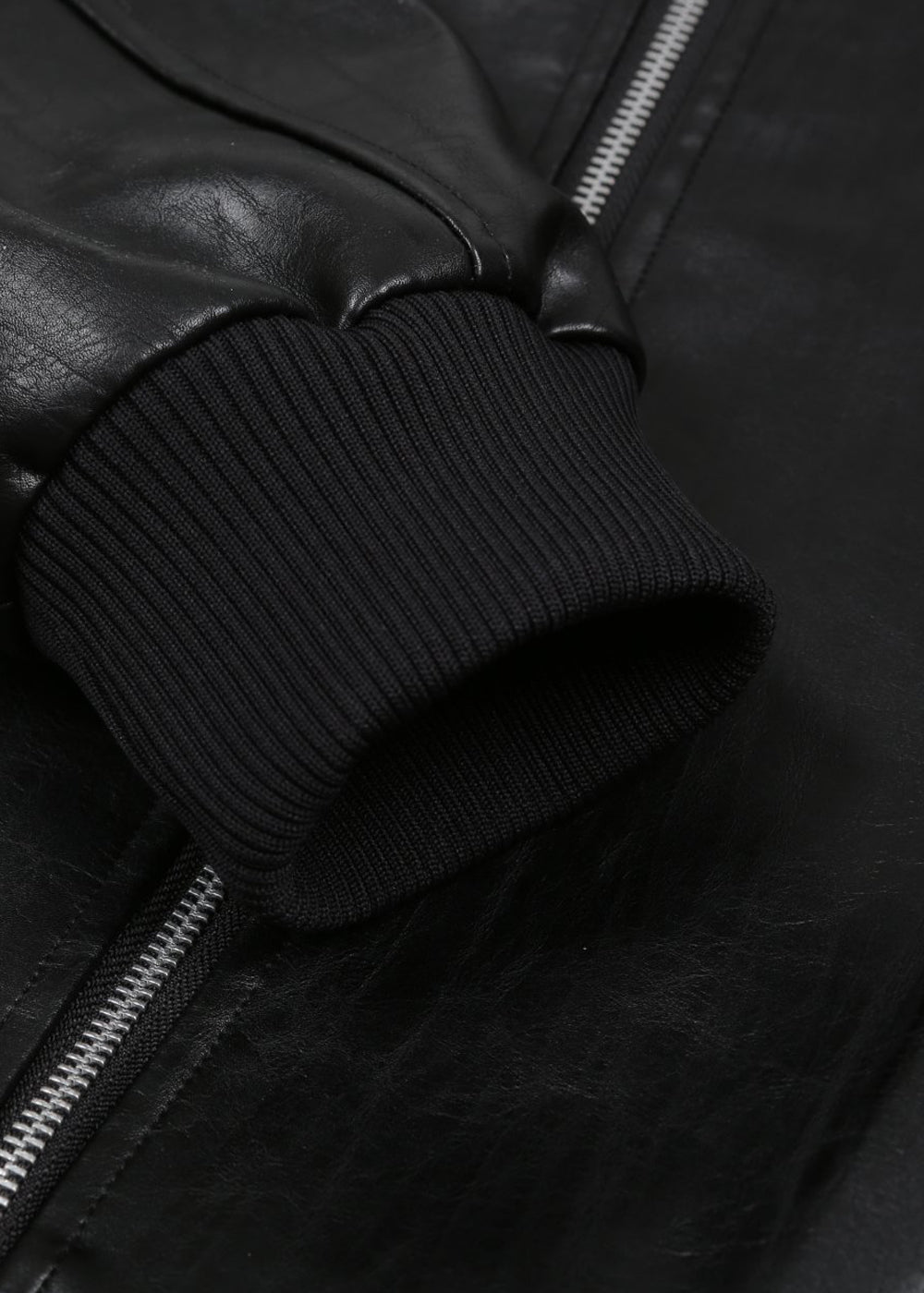 VEGAN LEATHER KNIT BAND JACKET_BROWN