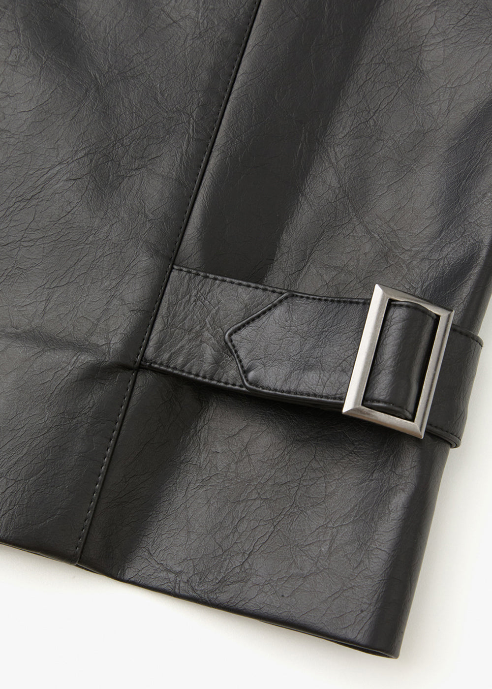 VEGAN LEATHER STRAP POINT JACKET_BLACK