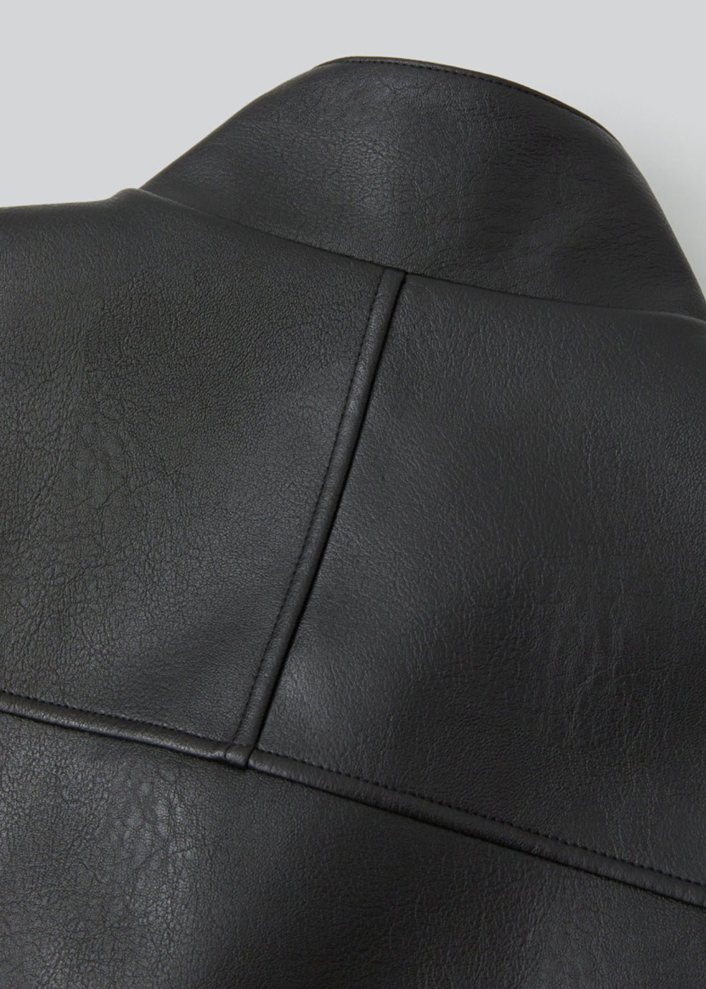 Gathered -Detail Vegan Leather Jacket_ Black