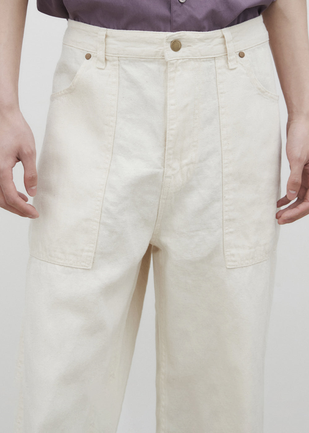 RIVET POINTED LINEN DENIM PANTS_NATURAL