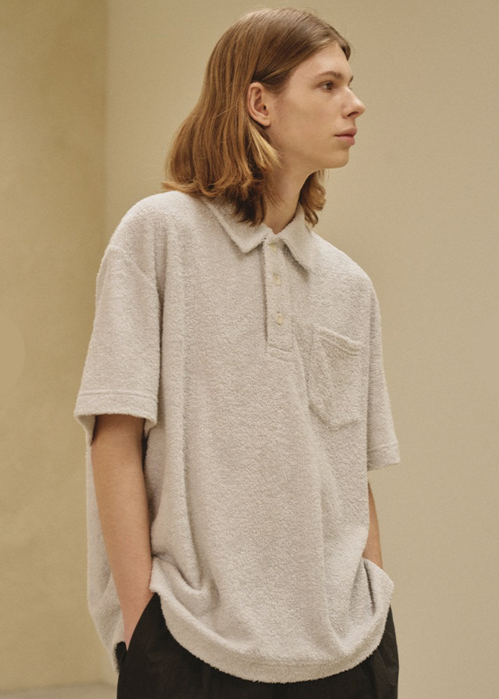 TERRY PIQUE T SHIRT LIGHT GREY