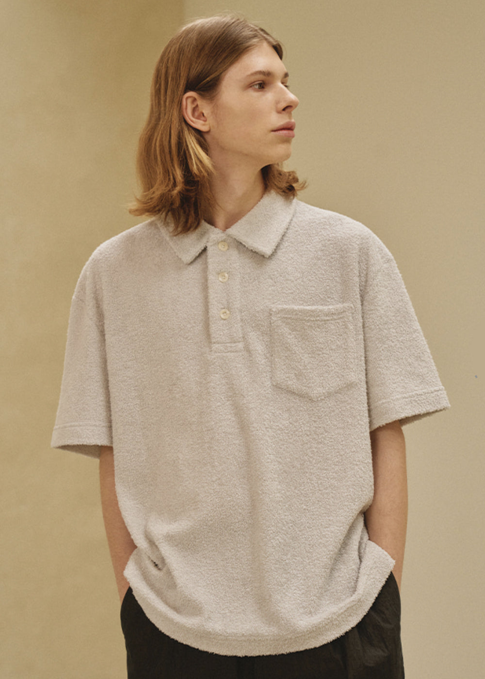 TERRY PIQUE T SHIRT LIGHT GREY