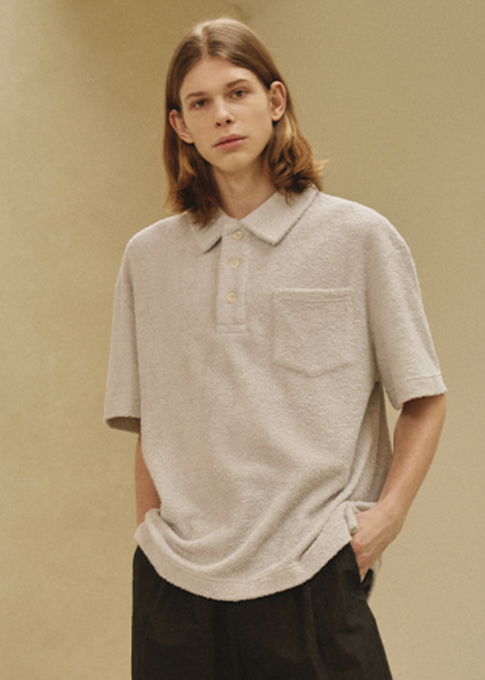 TERRY PIQUE T SHIRT LIGHT GREY