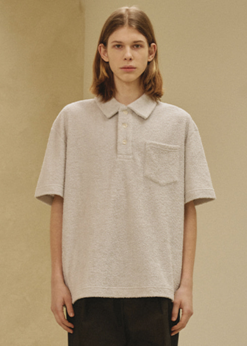 TERRY PIQUE T SHIRT LIGHT GREY